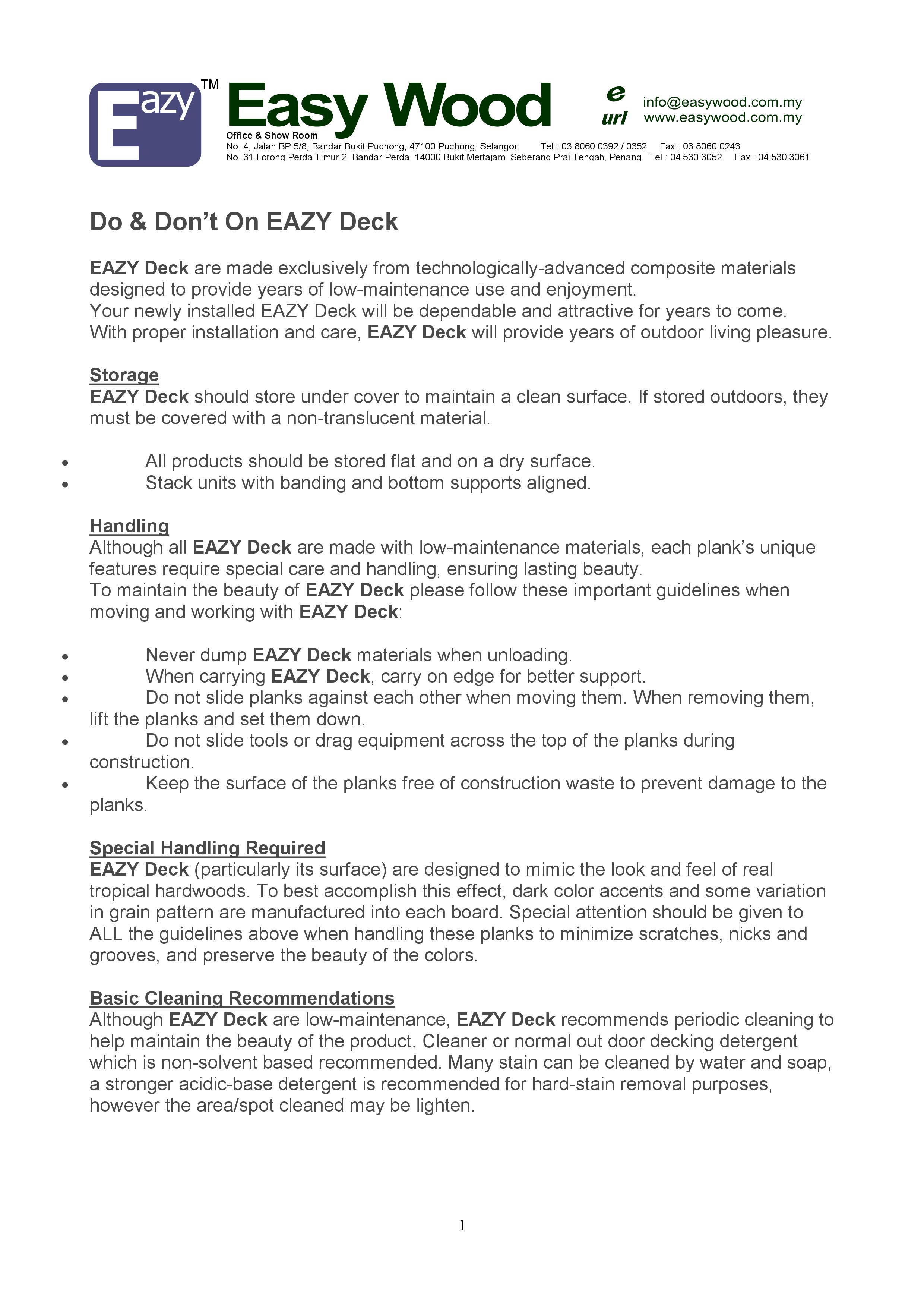 EAZY DECK MAINTENANCE VERSION JUL 2015