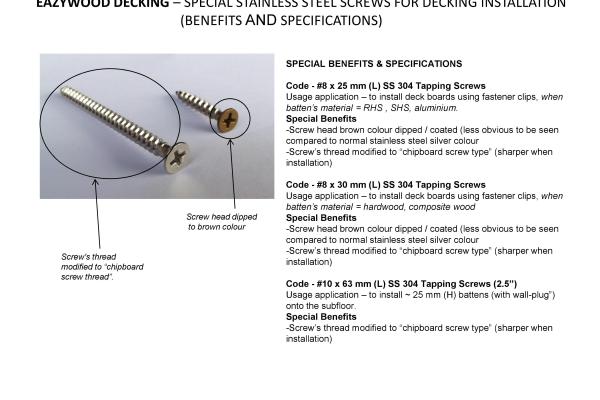 EAZYWOOD CUSTOM MADE SS 304 SCREWS
